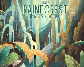 Watercolor Rainforest Clipart: Nature Scene Graphics (Digital Download)
