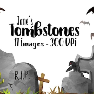 Clipart aquarel grafstenen - Halloween-items downloaden - Instant Download - Spooky Grave Markers - Zombie Hand - Clipart Halloween