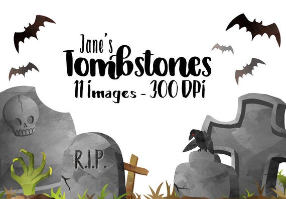 Watercolor Tombstones Clipart: Spooky Halloween Graphics (Digital Download)