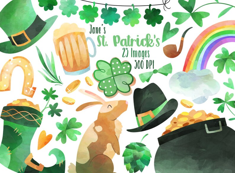 Watercolor St Shamrock Clipart for Digital Download Sublimation and Printables Patrick/'s Day PNG