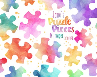 Watercolor Puzzle Pieces Clipart - Puzzle Download - Instant Download - Kid's Toys - Learning Tools - Child Development