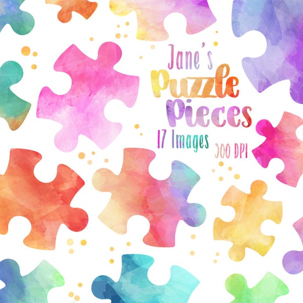 Watercolor Puzzle Pieces Clipart - Puzzle Download - Instant Download - Kid's Toys - Learning Tools - Child Development