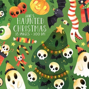 Haunted Weihnachten Clipart - Spooky Feiertage Clipart - sofortiger Download - Geister - vorhanden Monster - Spooky Ornamente - Totenköpfe - Zuckerstange