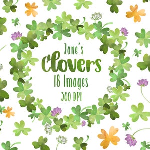 Aquarelle trèfles Clipart - téléchargement trèfle mignon - téléchargement immédiat - graphiques de la Saint-Patty - trèfles - fleurs - fournitures de bureau
