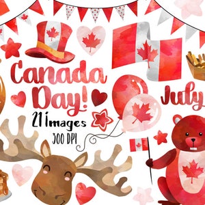 Aquarell Canada Day Clipart - Niedlich Juli Erster Download - Sofort Download - Buntstifte - Bunt - Bunt - Bunt - Bunt
