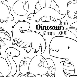 Clipart de carimbos de dinossauro Kawaii - Download de dinossauros fofos - Download instantâneo - Brontossauro - Triceratops - Trex - Estegossauro