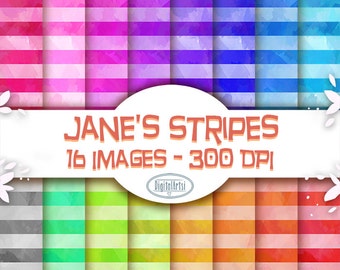 Watercolor Striped Digital Paper Download - Colorful Download - Seamless Stripes patterns