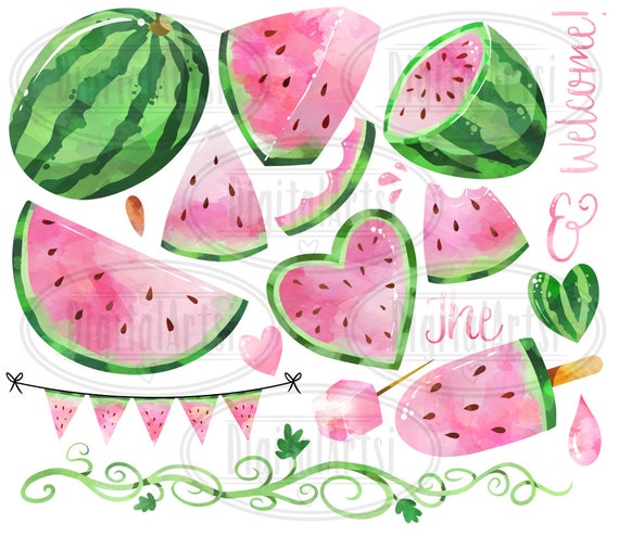Watercolor Pink Watermelon Clipart Watermelon Picnic Etsy