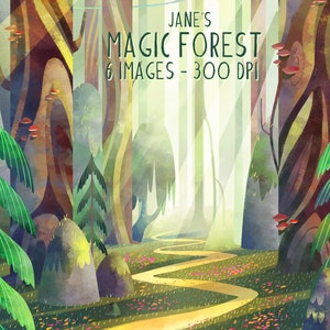 Magischer Wald Clipart - Sofort Download - Sofort Download - Waldszene - Wald - Wald - Natur, Wald, Pinien, Wald, Natur, Natur, Natur