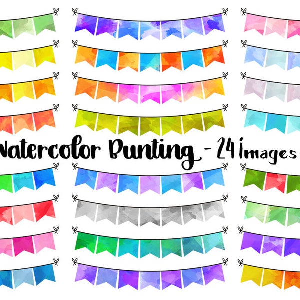 Watercolor Bunting Clipart - Bunting Download - Instant Download - Watercolor Banners - Planner Supplies - Commercial Use
