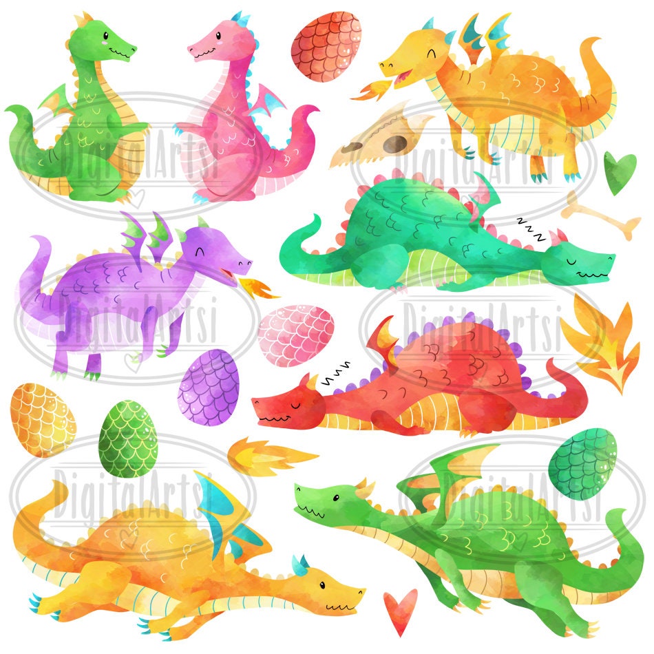 Buy Watercolor Dragons Clipart: Fantasy Art, Dragon Eggs (digital Download)  Online in India - Etsy, image size:950x950