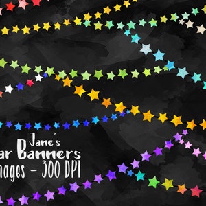 Stern Banner Clipart - Sterne Download - Sofort Download - Faux Aquarell Stern Banner