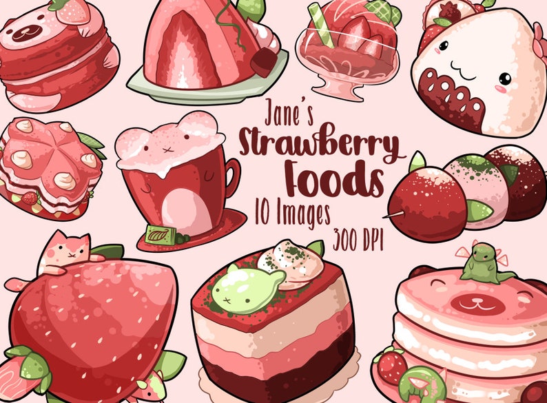 Kawaii Strawberry Foods Clipart Kawaii Download Instant Etsy Canada