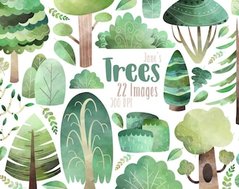 Watercolor Trees Clipart: 22 PNG Images (Human Made, Commercial Use)