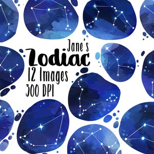 Clipart zodiaque aquarelle - zodiaque à télécharger - téléchargement immédiat - Gémeaux - Taureau - Sagittaire - Constellations