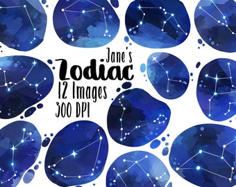 Watercolor Zodiac Clipart - Zodiac Download - Instant Download - Gemini - Taurus - Sagittarius -  Constellations