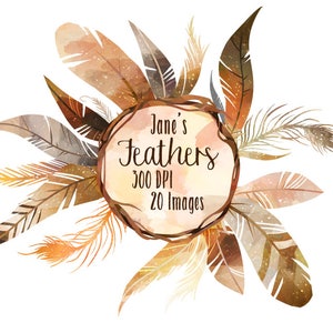 Clipart de penas marrons em aquarela - Download de penas em aquarela - Download instantâneo - Penas brilhantes ilustradas