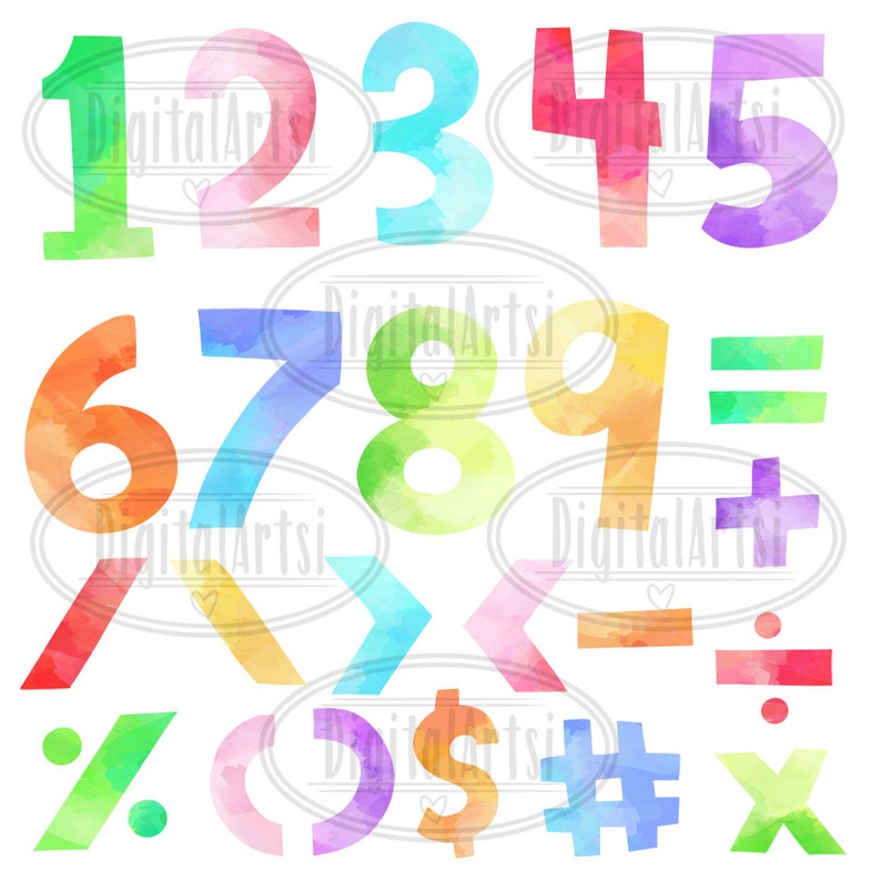 Watercolor Numbers Clipart Math Download Instant Download Math Class Addition Subtraction Division Multiplication Algebra image 2