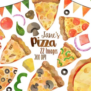 Aquarell Pizza Clipart - Abendessen Download - Sofort Download - Pizza Nacht - Party Essen - Planer Zubehör