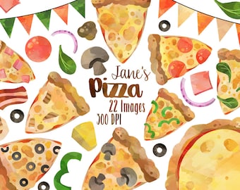 Watercolor Pizza Clipart - Dinner Download - Instant Download - Pizza Night - Party Food - Planner Supplies