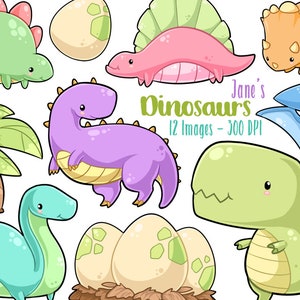 Clipart de Dinosaurios Kawaii - Dinosaurios Lindos - Descarga Instantánea - Brontosaurio - Triceratops - Trex - Estegosaurio