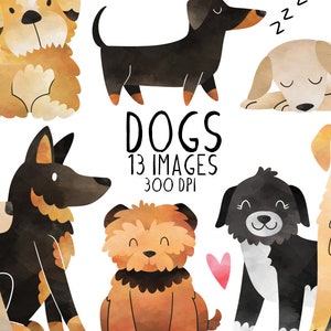 Watercolor Dogs Clipart - Canine Download - Instant Download - Pets - Mutts - Dogs - Family Pets