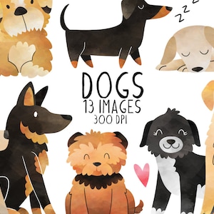 Watercolor Dogs Clipart - Canine Download - Instant Download - Pets - Mutts - Dogs - Family Pets - Hand Drawn - Human Made