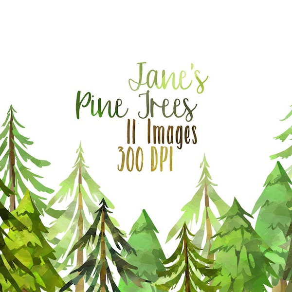 Watercolor Pine Trees Clipart - Watercolor Forest Download - Instant Download - Cute Conifers - Christmas Tree - Christmas Clipart