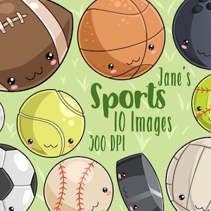 Puede incluir: Un conjunto de 10 pelotas de deportes de dibujos animados con caras lindas. Las pelotas incluyen un bal&oacute;n de f&uacute;tbol americano, un bal&oacute;n de baloncesto, una bola de bolos, una pelota de tenis, una pelota de golf, un bal&oacute;n de f&uacute;tbol, una pelota de b&eacute;isbol, una pelota de s&oacute;ftbol, un bal&oacute;n de voleibol y un disco de hockey. Las pelotas est&aacute;n todas sobre un fondo verde con hierba.