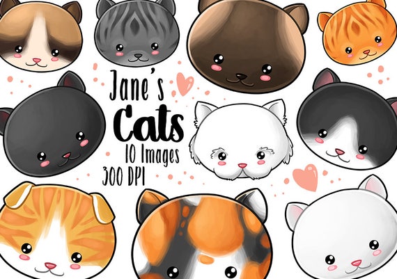 Kawaii Katze Gesichter Clipart Katzen Download Instant Etsy