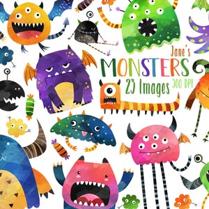 Watercolor Monsters Clipart - Halloween Clipart - Instant Download - Critters - Monster Doodles - Creepy Creatures - Kid's Activities
