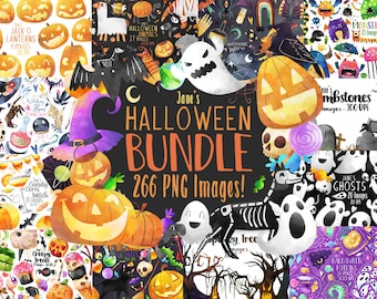 Halloween Clipart Bundle: Animals, Jack-o-lanterns, Witches (Digital Download, Hand Drawn)