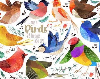 Watercolor Birds Clipart - Small Bird Download - Instant Download - Canary - Finch - Blue Jay - Robin - Commercial Use