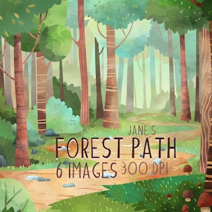 Watercolor Forest Path Clipart: Woodland Scene Graphics (Digital Download)