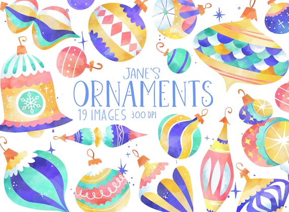 Watercolor Christmas Ornaments Clipart: Colorful Graphics (Instant Download)