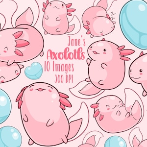 Kawaii Axolotls Clipart - Kawaii Download - Instant Download - Axoloti - Cute Axolotl - Commercial Use