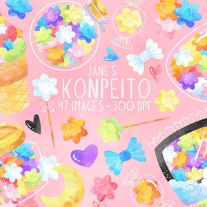 Watercolor Konpeito Clipart: Japanese Candy Graphics (Digital Download)