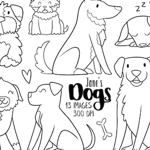 Lineart hond stempels clipart - honden downloaden - honden - reddingen - straathonden - golden retriever - teckel - boxer - grote en kleine honden