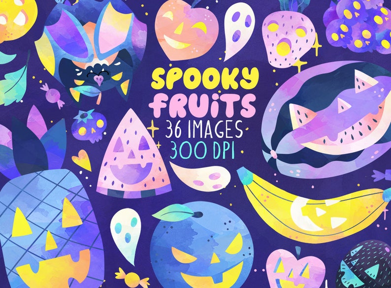 Halloween Fruit Clipart: Spooky Jack-o-lanterns (digital Download) - Etsy