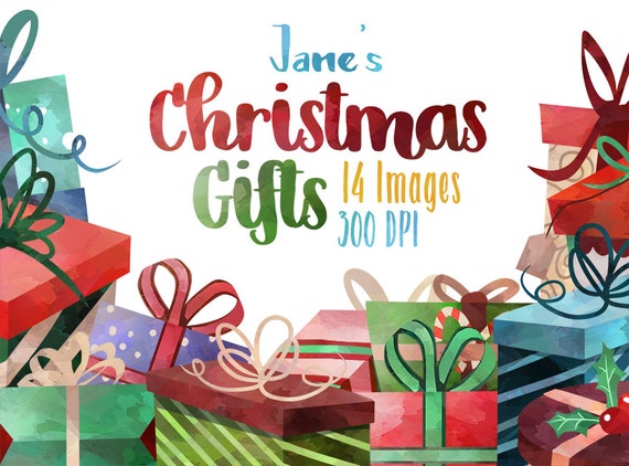 watercolor christmas gifts clipart presents download instant download invite border christmas invite border