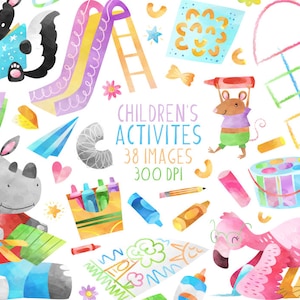 Aquarell Kinderaktivitäten Clipart - Handwerk Download - Sofortiger Download - Kinder Handwerk - Grundschule - Kita Clipart