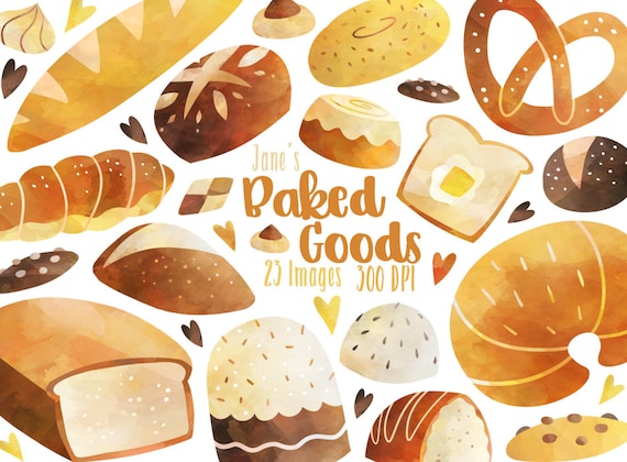 Watercolor Bread Clipart: Baked Goods Graphics (Digital Download)