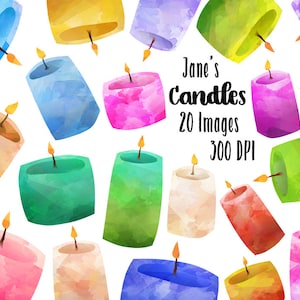 Watercolor Candles Clipart: Scented Wax Candle Graphics (Digital Download)