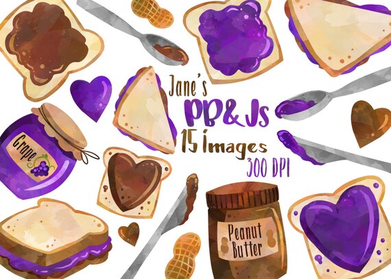 Watercolor Peanut Butter And Jelly Clipart Pb J Download Etsy