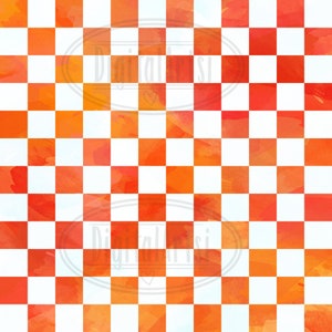 May include: A seamless pattern of orange and white squares. The squares are painted with a watercolour effect, giving them a soft, blended look. The pattern is perfect for use in a variety of crafts and projects.