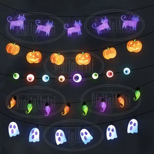 Watercolor Halloween String Lights Clipart Instant Download - Etsy