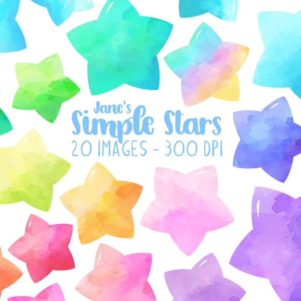 Watercolor Stars Clipart - Star Shapes Download - Instant Download - Cute Stars - Rainbow Stars - Colorful Stars - Shapes - Black and white