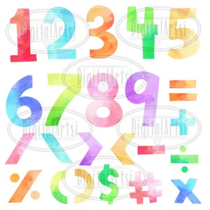 Watercolor Numbers Clipart Math Download Instant Download Math Class Addition Subtraction Division Multiplication Algebra image 3