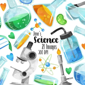 Clipart de Ciencias en Acuarela - Descarga de Clase de Ciencias - Descarga Instantánea - Química - Tubos de Ensayo - Experimentos - Aprendizaje