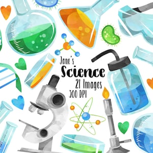 Watercolor Science Clipart -  Science Class Download - Instant Download - Chemistry - Test Tubes - Experiments - Learning